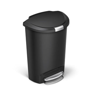 simplehuman 50 litre semi-round pedal bin, black plastic