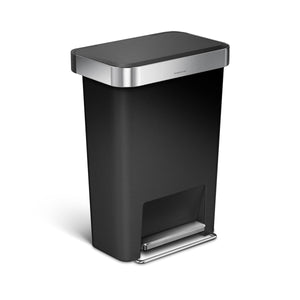 simplehuman 45 litre rectangular pedal bin with liner pocket, black plastic