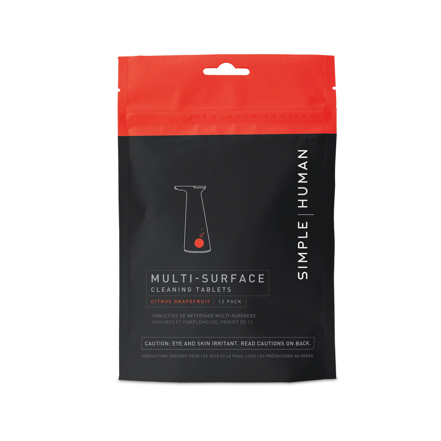 Simplehuman Multi-Surface Cleaning Tablets, 12 concentrated Citrus Grapefruit refills in eco-friendly packaging.