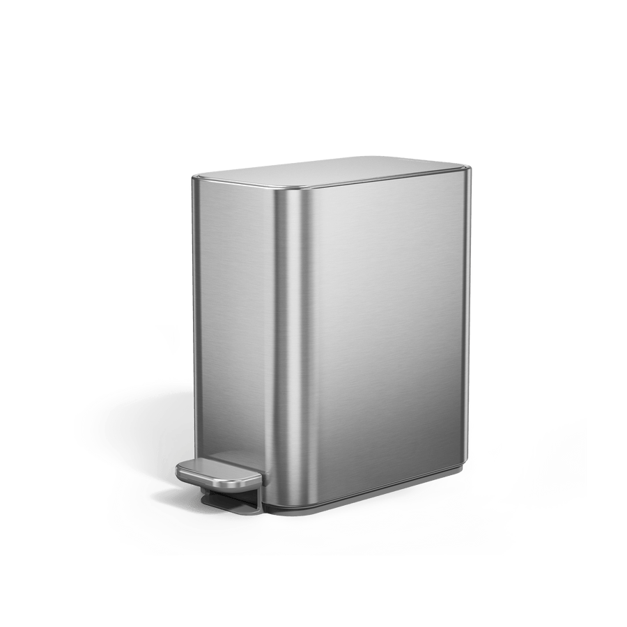 Simplehuman 5L Slim Step Can in Brushed Stainless Steel, space-saving design with foot pedal