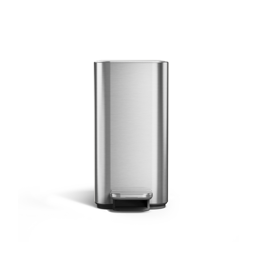 Simplehuman 5L Slim Step Can, Brushed Stainless Steel, Front view, hands-free operation