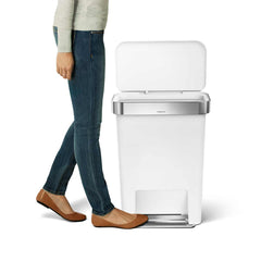 45L plastic rectangular pedal bin with liner pocket - white - lifestyle  image