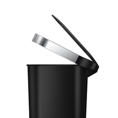 40L slim plastic pedal bin with liner rim - black - side view liner rim up image