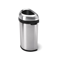 60L semi-round open bin - brushed stainless steel - 3/4 view image