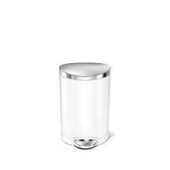 6L semi-round pedal bin - white finish with stainless steel lid - front view image