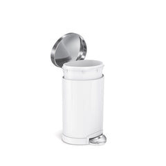 6L semi-round pedal bin - white finish with stainless steel lid - inner bucket out of bin image