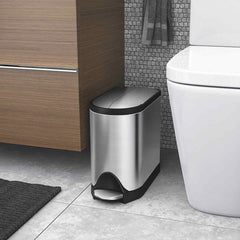 10L butterfly pedal bin - brushed finish - lifestyle bathroom fits in tight space