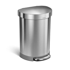 60L semi-round pedal bin with liner rim - brushed stainless steel - main image