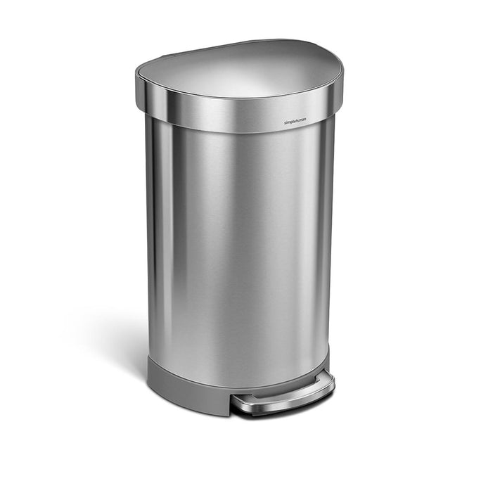 45L semi-round pedal bin with liner rim - brushed finish - main image
