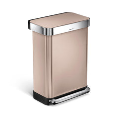 55L rectangular pedal bin with liner pocket - rose gold finish - main image