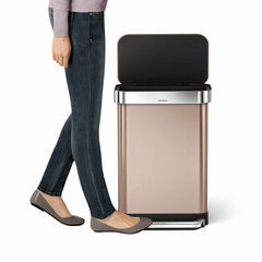 55L rectangular pedal bin with liner pocket - rose gold finish - lifestyle