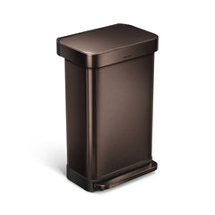 45L rectangular pedal bin with liner pocket - dark bronze finish - main image