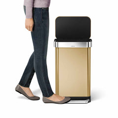 45L rectangular pedal bin with liner pocket - brass finish - lifestyle image