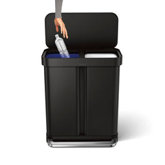 58 litre, rectangular dual compartment pedal bin with liner pocket