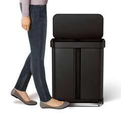 58 litre, rectangular dual compartment pedal bin with liner pocket