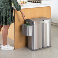 58L dual compartment rectangular sensor bin with voice and motion control + compost caddy