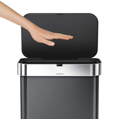 58L rectangular sensor bin with voice and motion control - black finish - lifestyle hand over sensor image