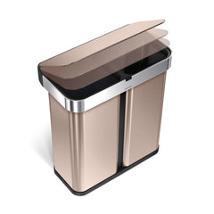 58L dual compartment rectangular sensor bin with voice and motion control - rose gold finish - lid closing image
