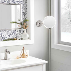 rechargeable wall mount sensor mirror - brushed finish - lifestyle bathroom image